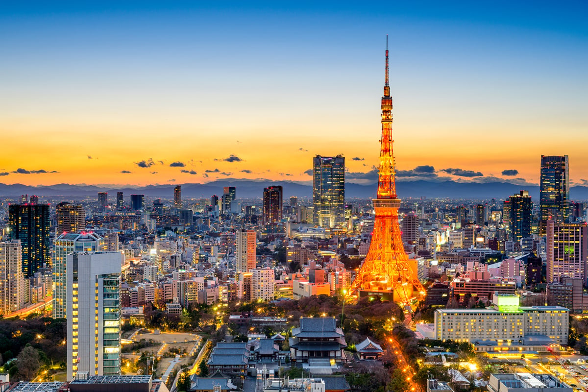 Vibrant Tokyo cityscape illuminated at night